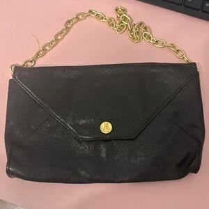 Marciano Black Leather Envelope Clutch Gold Chain Strap